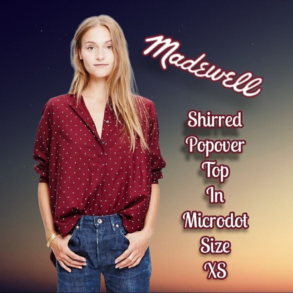 MADEWELL Shirred Popover Top in Microdot Size Extra Small